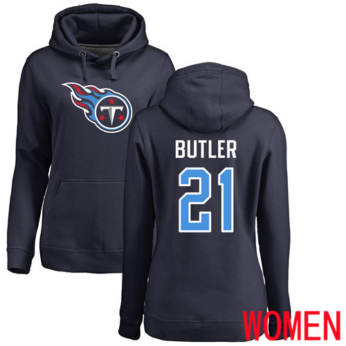 Tennessee Titans Navy Blue Women Malcolm Butler Name and Number Logo NFL Football #21 Pullover Hoodie Sweatshirts->nfl t-shirts->Sports Accessory